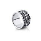 Ring aus Sterlingsilber mit glänzendem, oxidiertem Finish, das hübsche Muster erkennen lässt R-4345