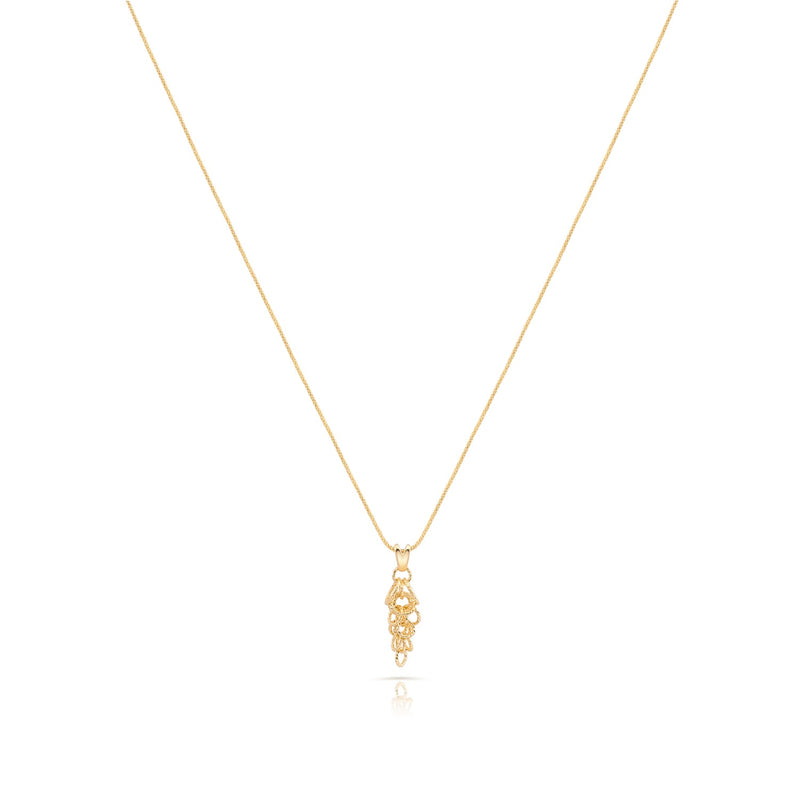 Sterling Silber Halskette mit Gelbgoldbeschichtung, feine gedrehte Kette, länglicher Baum-Anhänger, mehrere Ringe mit Diamantfinish NG-4628