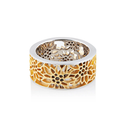 Breiter Ring aus Sterlingsilber Mit Edelweiss Filigran Bicolor RG-8004