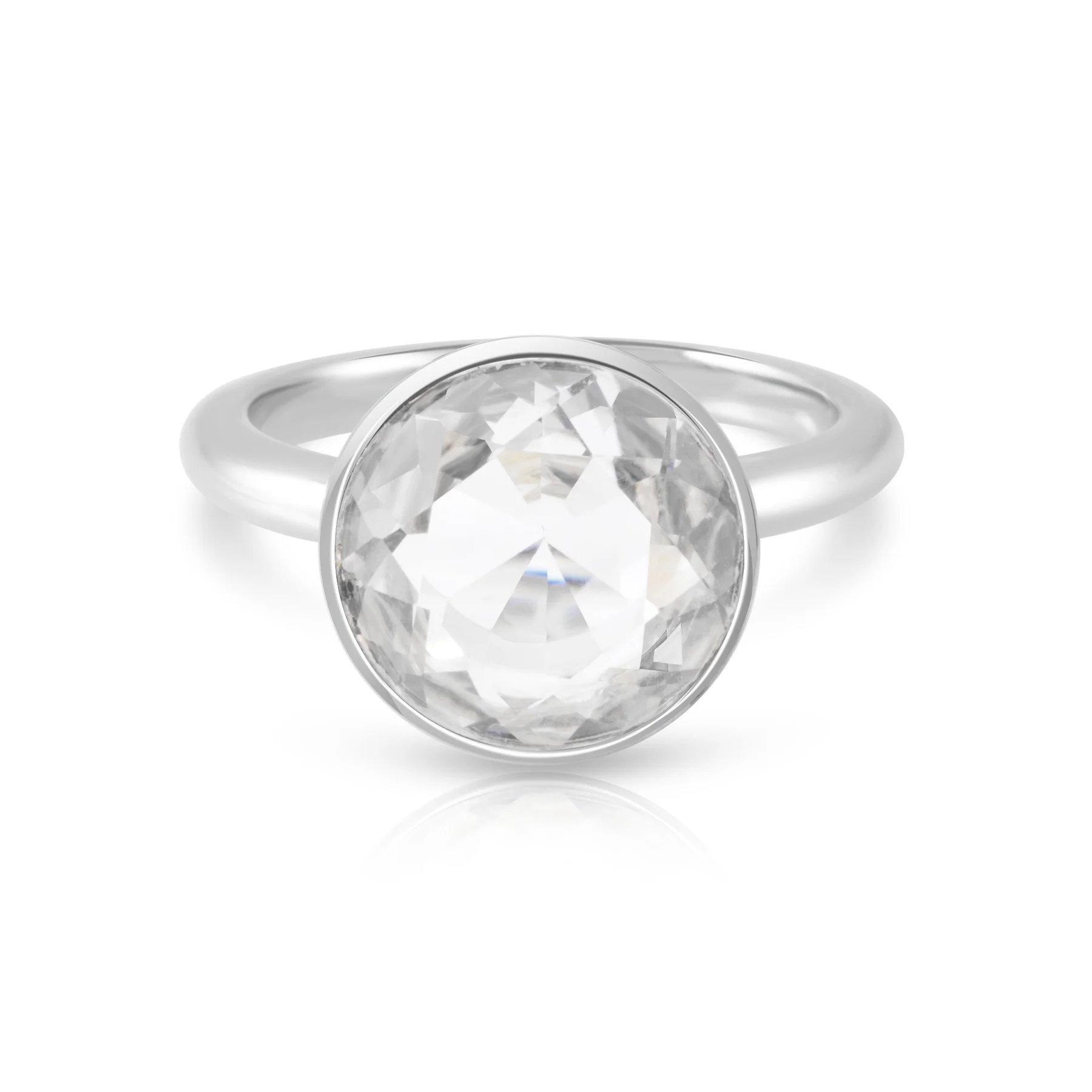 Ring aus rhodiniertem Sterlingsilber mit facettiertem rundem Bergkristall SR-718-48