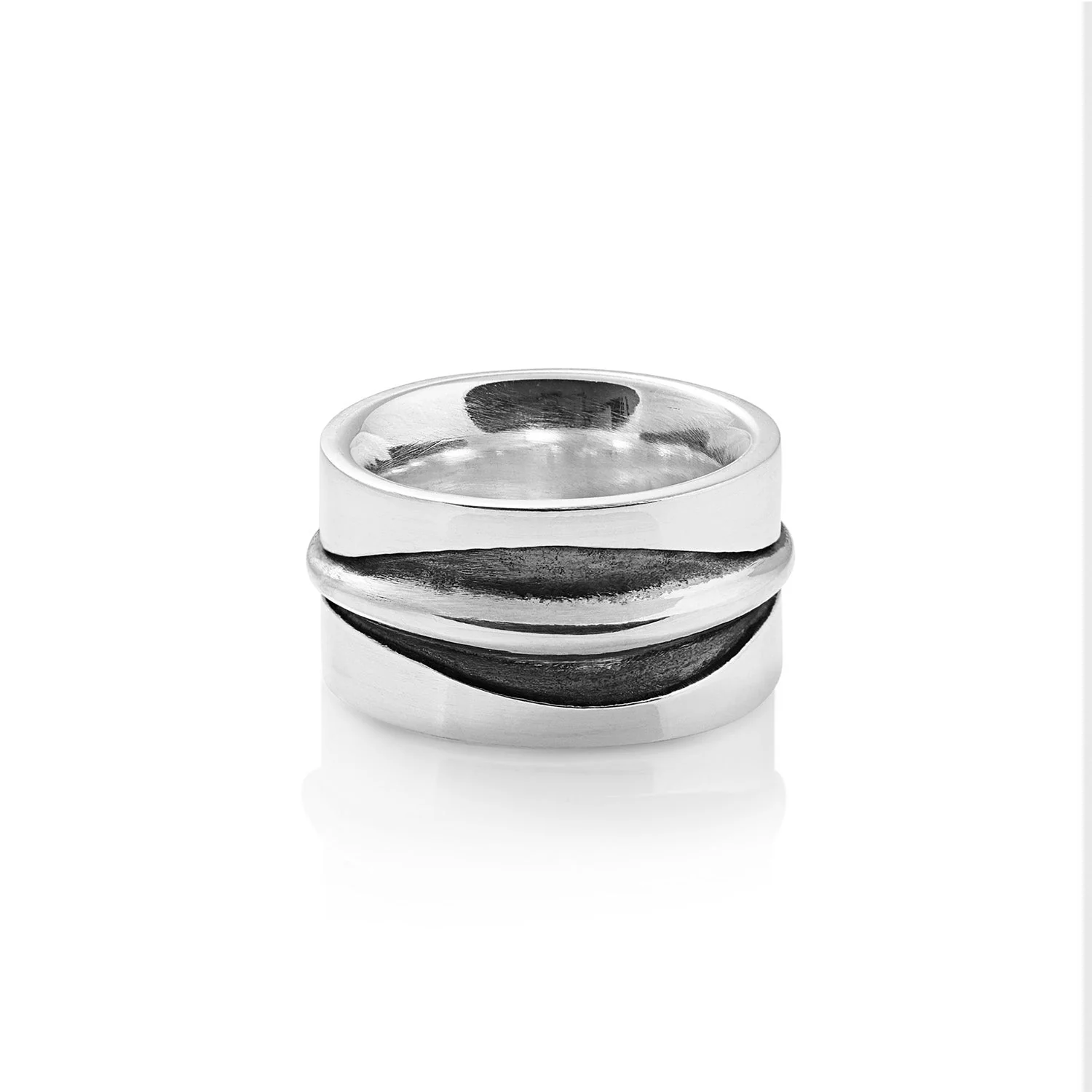 Ring aus Sterlingsilber mit glänzender und oxidierter Oberfläche RA-222