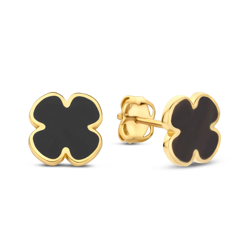 Ohrstecker Kleeblatt Lack schwarz Gold 585 57875