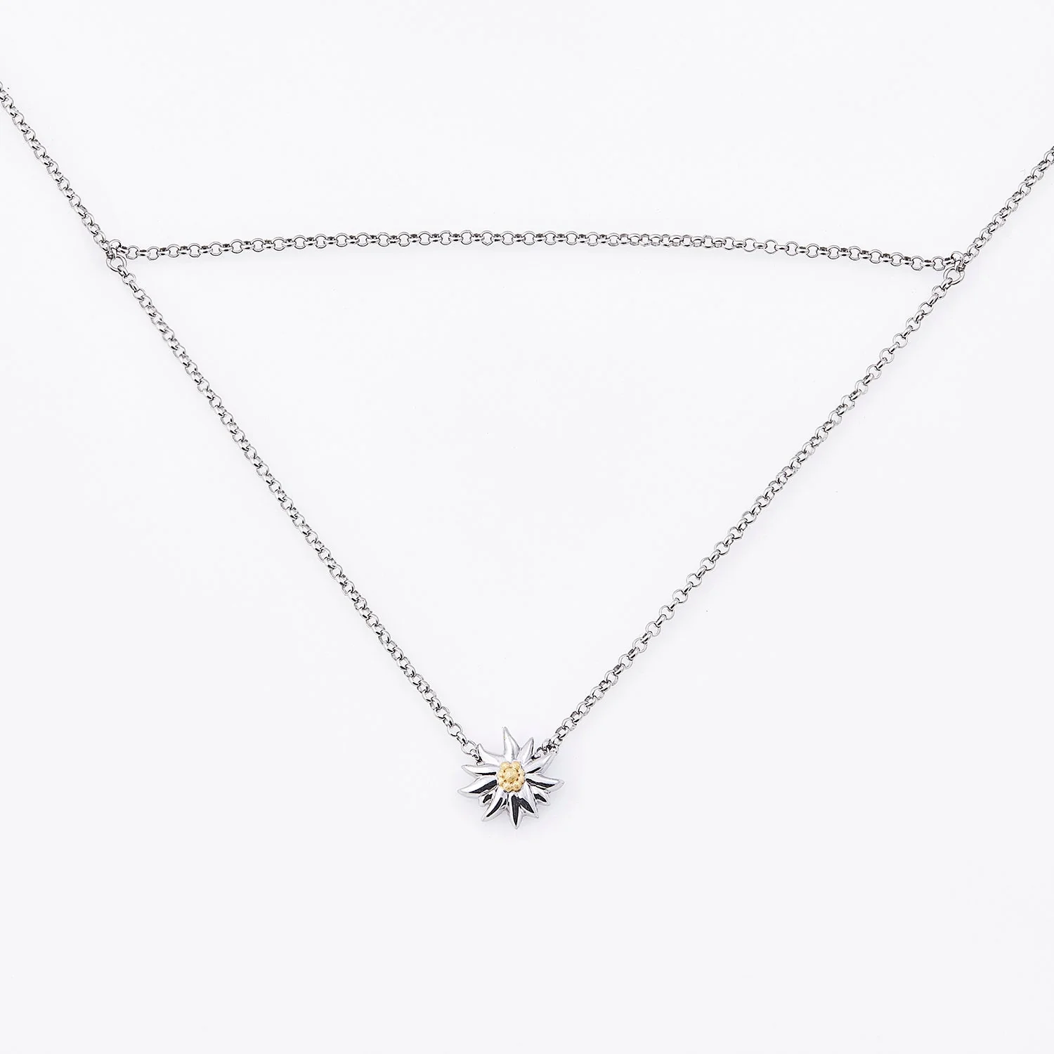 Sterlingsilber Halskette und Anhänger Edelweiss glänzend Bicolor NG-8028