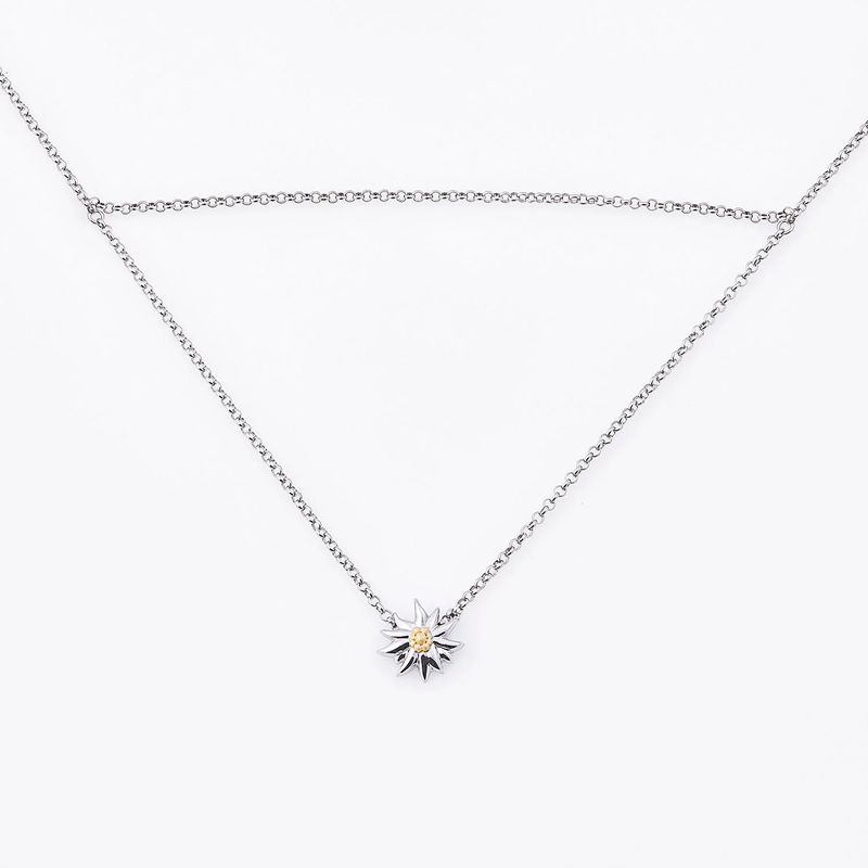 Sterlingsilber Halskette und Anhänger Edelweiss glänzend Bicolor NG-8028
