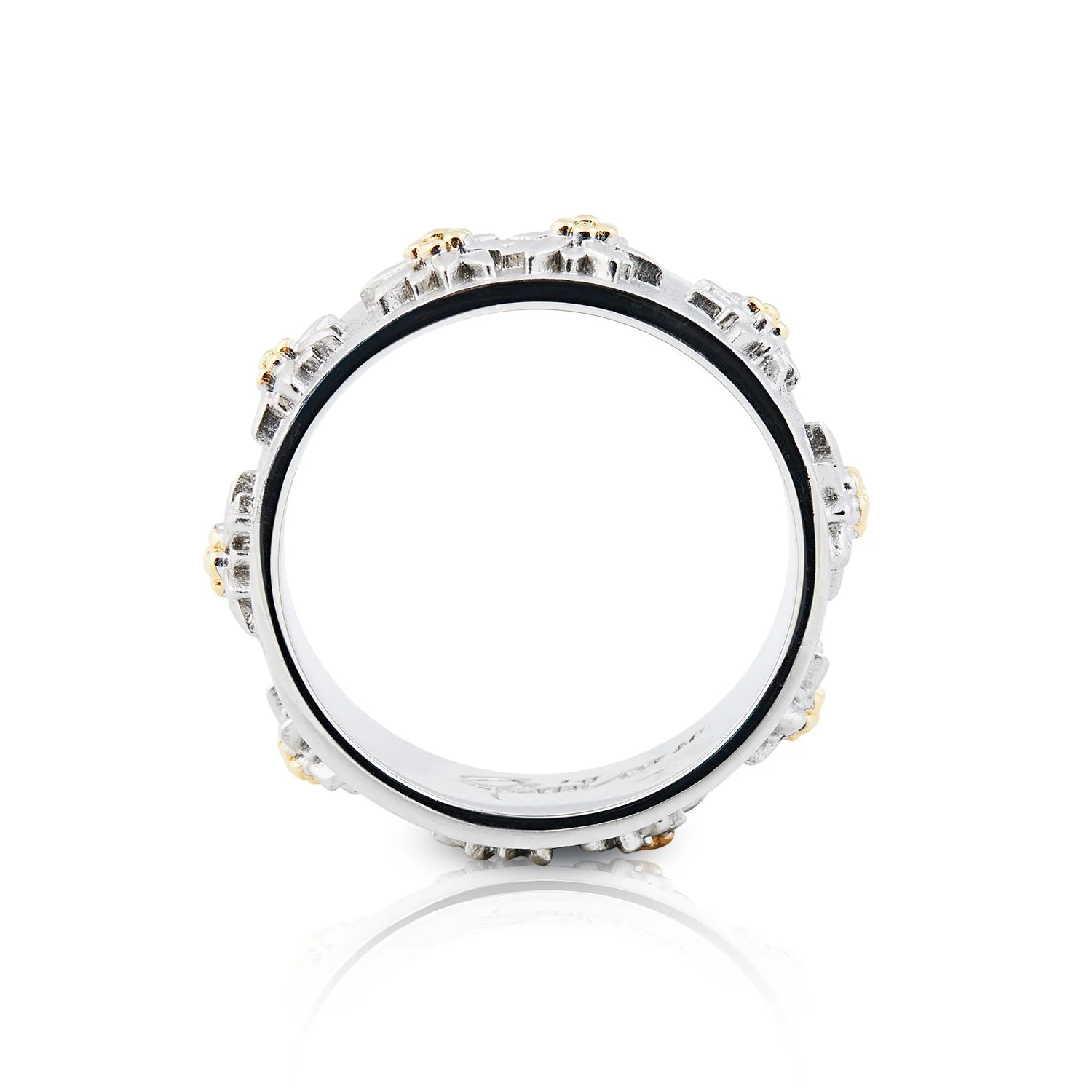Ring aus Sterlingsilber mit Bicolor Edelweißen auf flachem Profil, Satin-Finish RG-8000