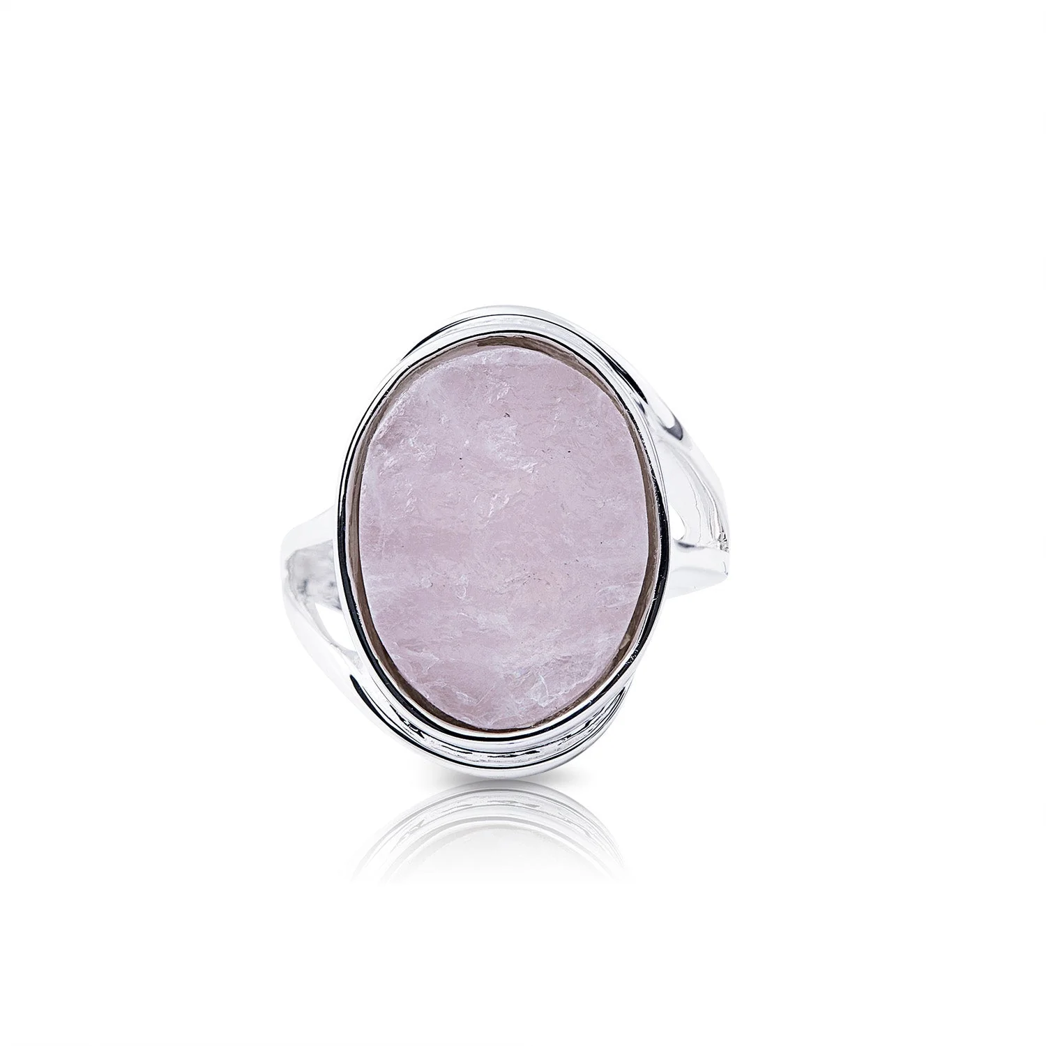 Ring aus Sterlingsilber mit einem rohen oval Rosenquarz (1,4x1,8mm) R-4330-52