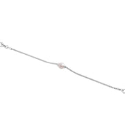 Armband aus rhodiniertem Sterlingsilber mit geflochtener Kette und glänzender Oberfläche sowie einer runden weißen Süßwasserperle B-4643