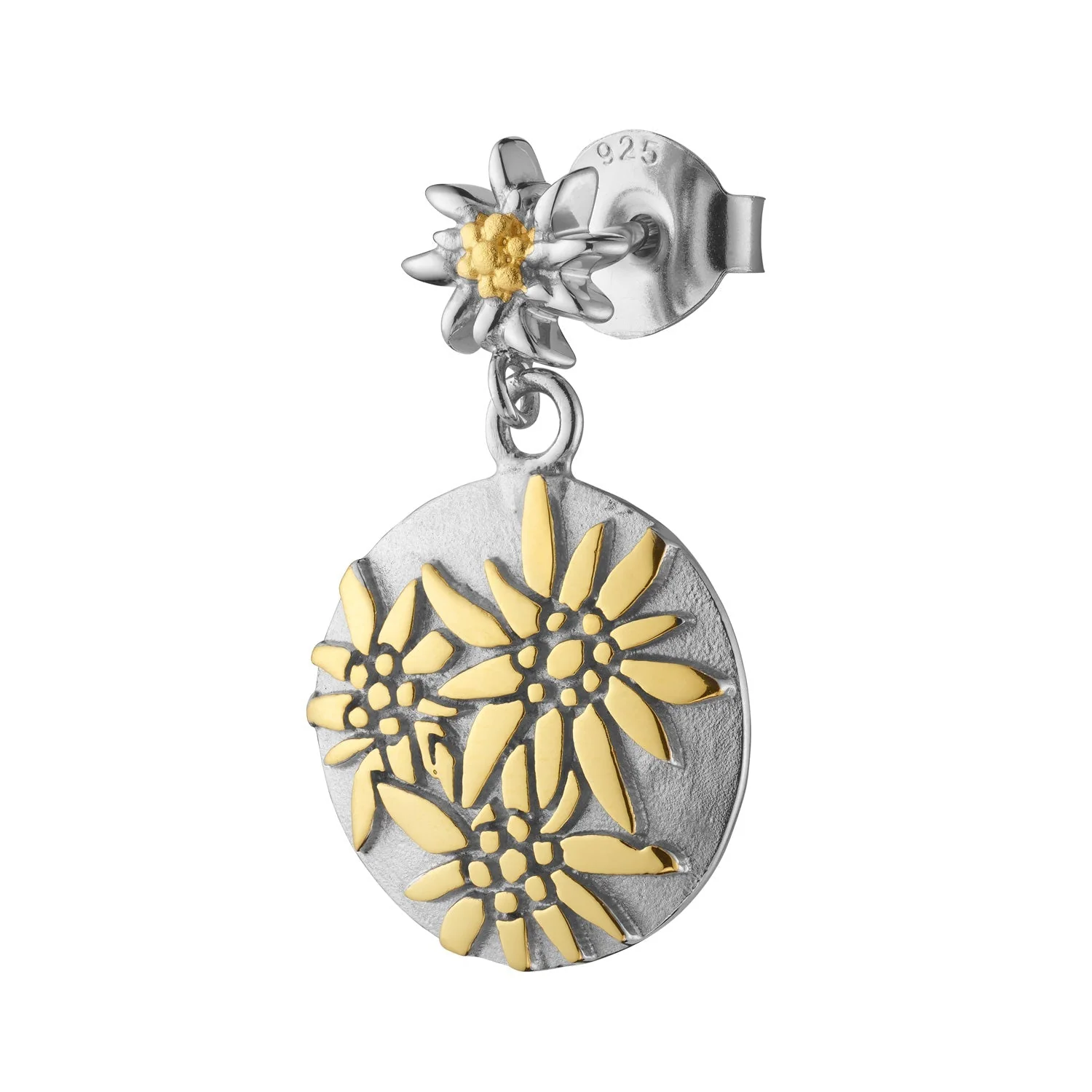 Set aus Halskette und Ohrringen aus Bicolor Sterlingsilber mit Edelweiss Motiv S-7003
