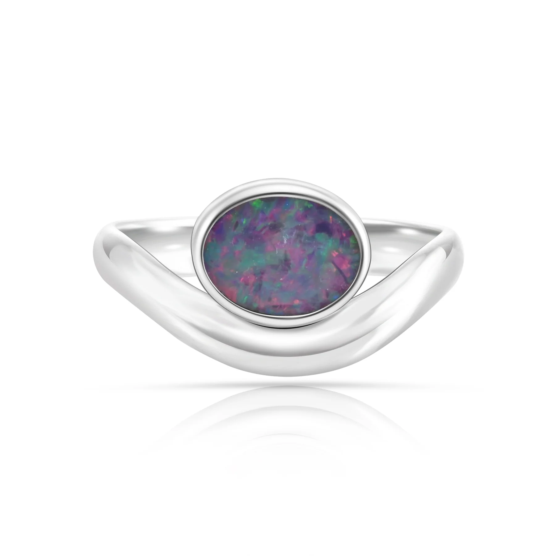 Ring aus Sterlingsilber mit ovalem Opal in Qualität AA (6 x 8 mm) R-4593-58