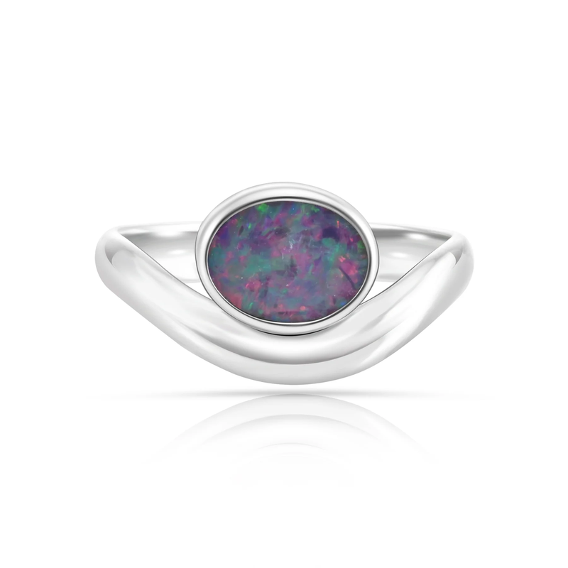 Ring aus Sterlingsilber mit ovalem Opal in Qualität AA (6 x 8 mm) R-4593