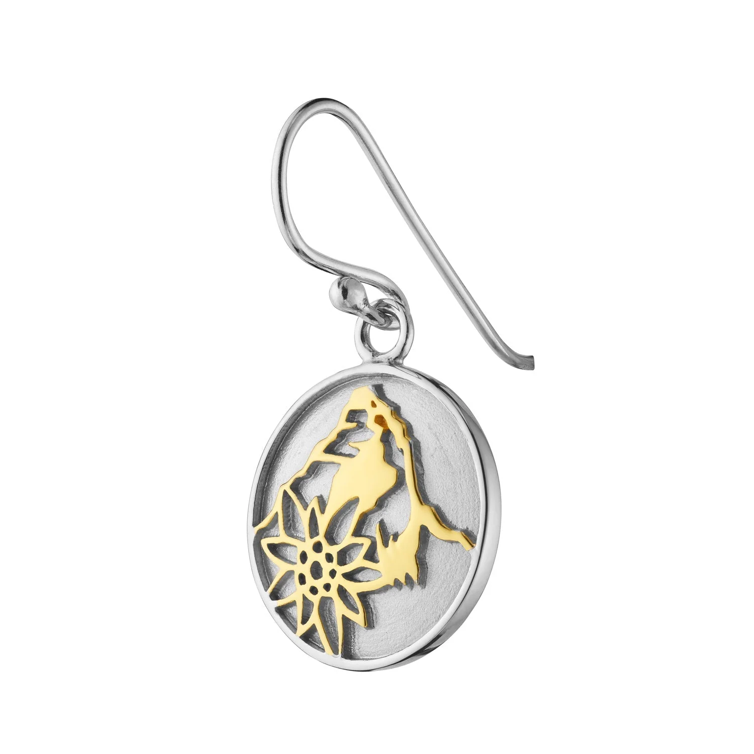 Set aus Halskette und Ohrringen aus Bicolor Sterling Silber mit Matterhorn und Edelweiss Motiv S-7004