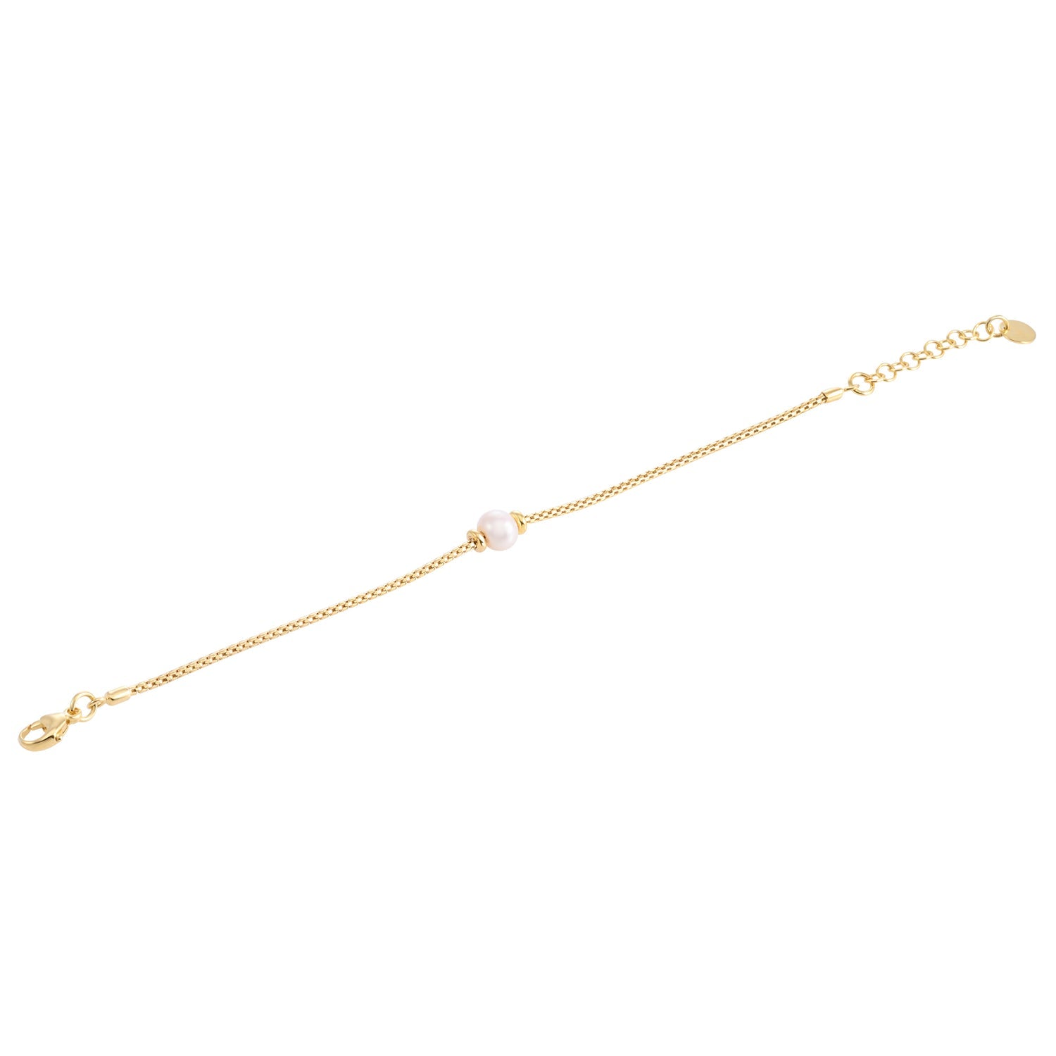 Armband aus gelbvergoldetem Sterlingsilber mit geflochtener Kette und glänzender Oberfläche sowie einer runden weißen Süßwasserperle BG-4642