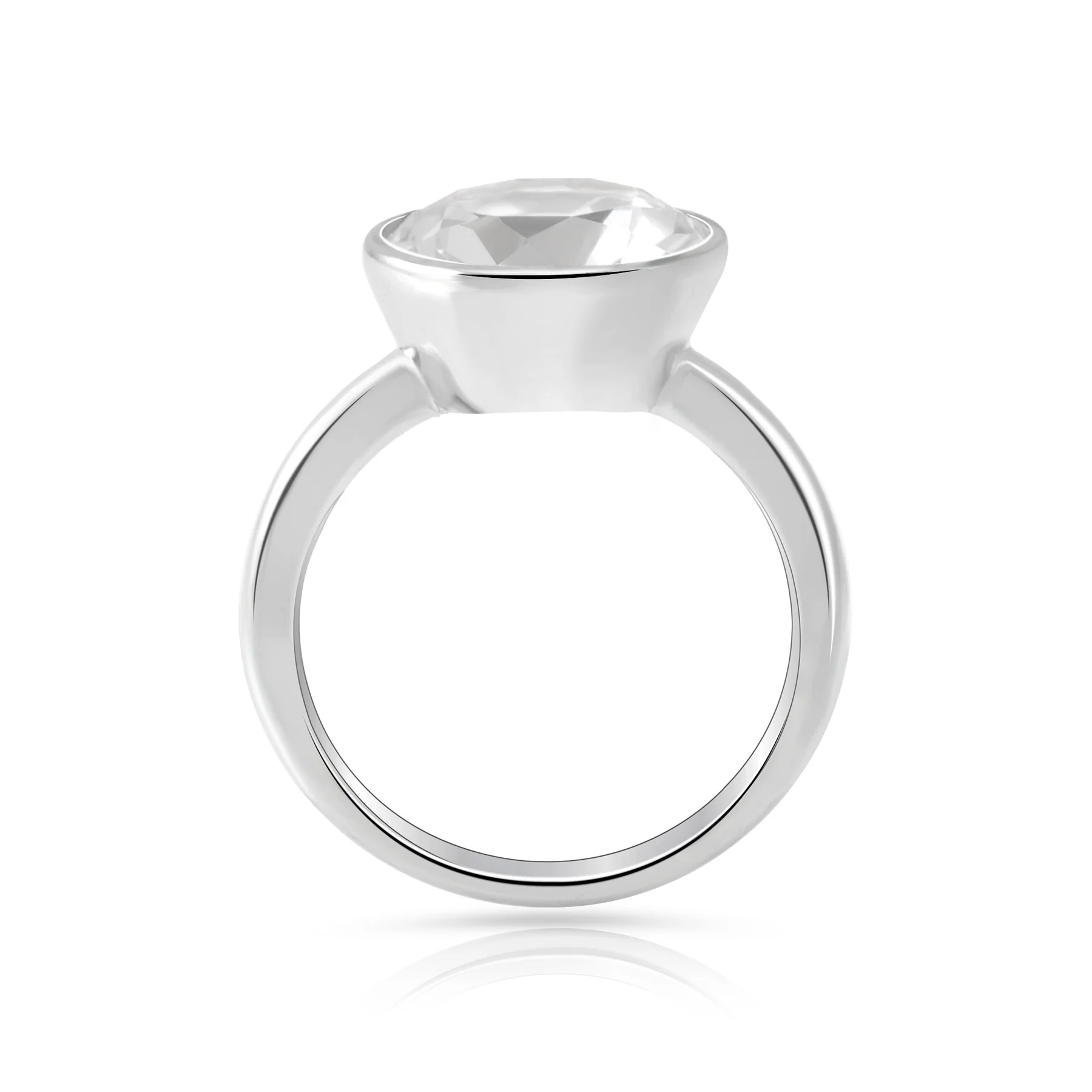 Ring aus rhodiniertem Sterlingsilber mit facettiertem rundem Bergkristall SR-718-48