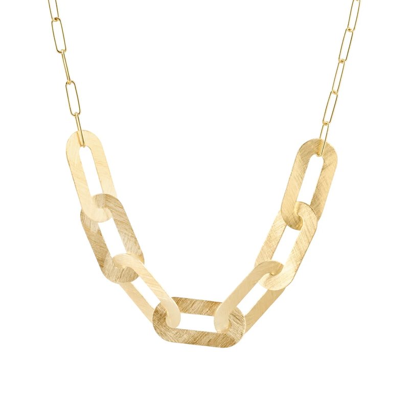 Halskette aus Sterlingsilber und Gelbgold, bestehend aus einer feinen Rolo-Kette aus ovalen Gliedern mit glänzender Oberfläche N-1512