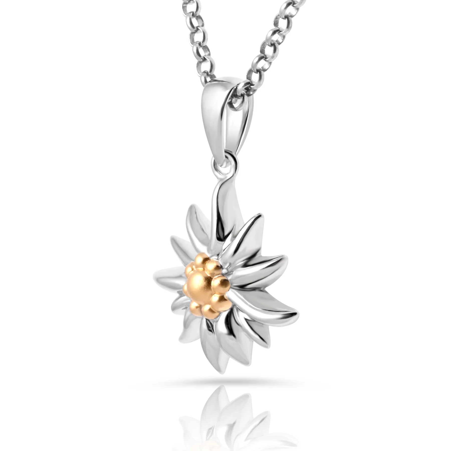 Set aus Edelweiss Halskette und Ohrringe aus glänzendem Bicolor Silber S-8101