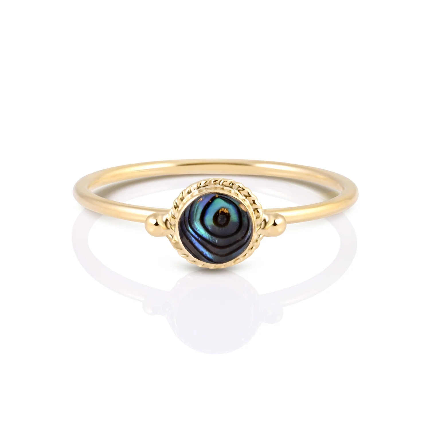 Kleiner Ring aus Sterlingsilber mit einem Abalone (Perlmutt), rund 5 mm, als Cabochon RI-10124GP-49