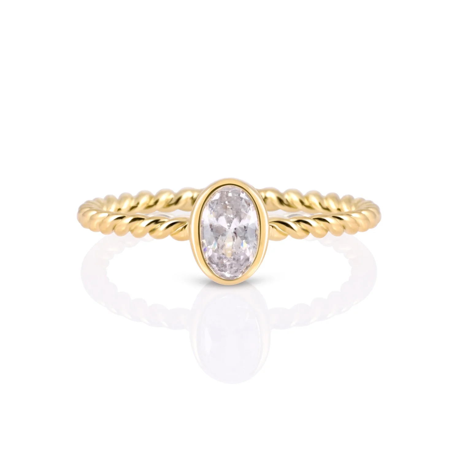 Ring aus Sterlingsilber Gelbgold plattiert im Twisted Mesh Stil mit einem wunderschönen ovalen Zirkonia 4x6 mm RI-10101GP-48
