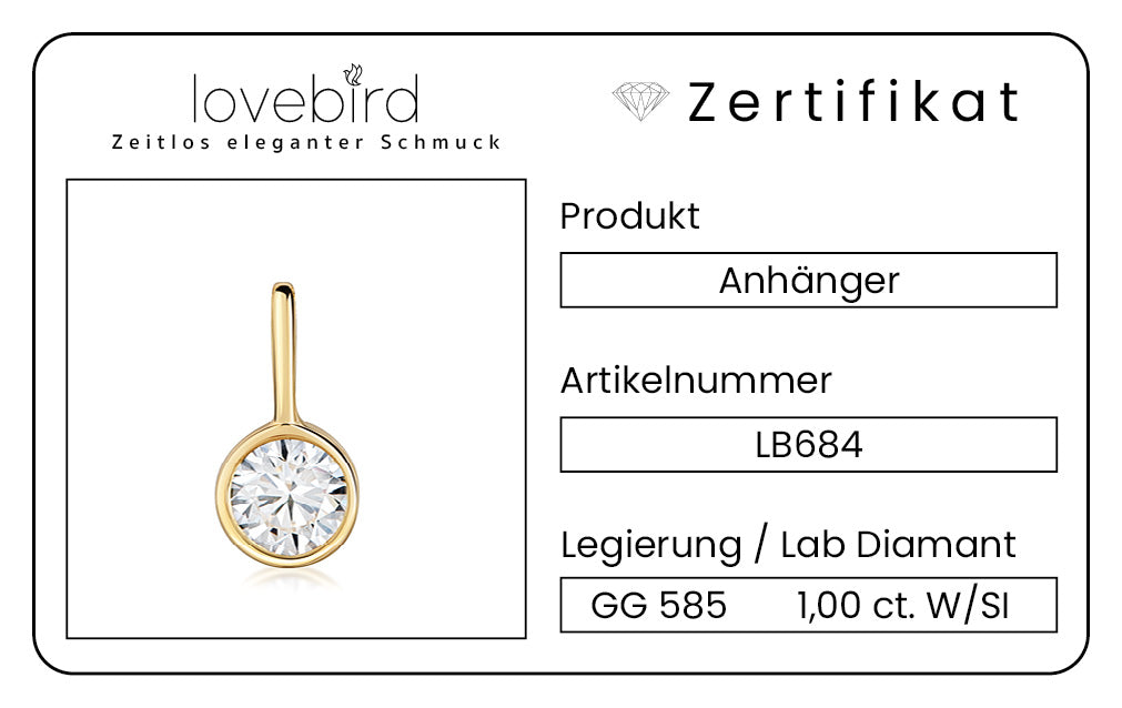 Lovebird Anhänger mit Lab Grown Brillant 1,00 ct. Gelbgold 585 LB684
