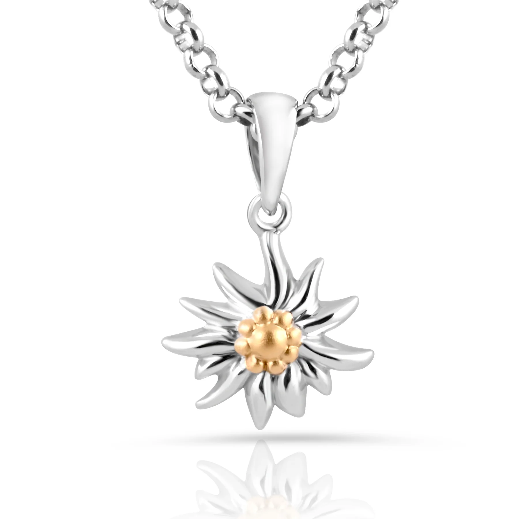 Set aus Edelweiss Halskette und Ohrringe aus glänzendem Bicolor Silber S-8102