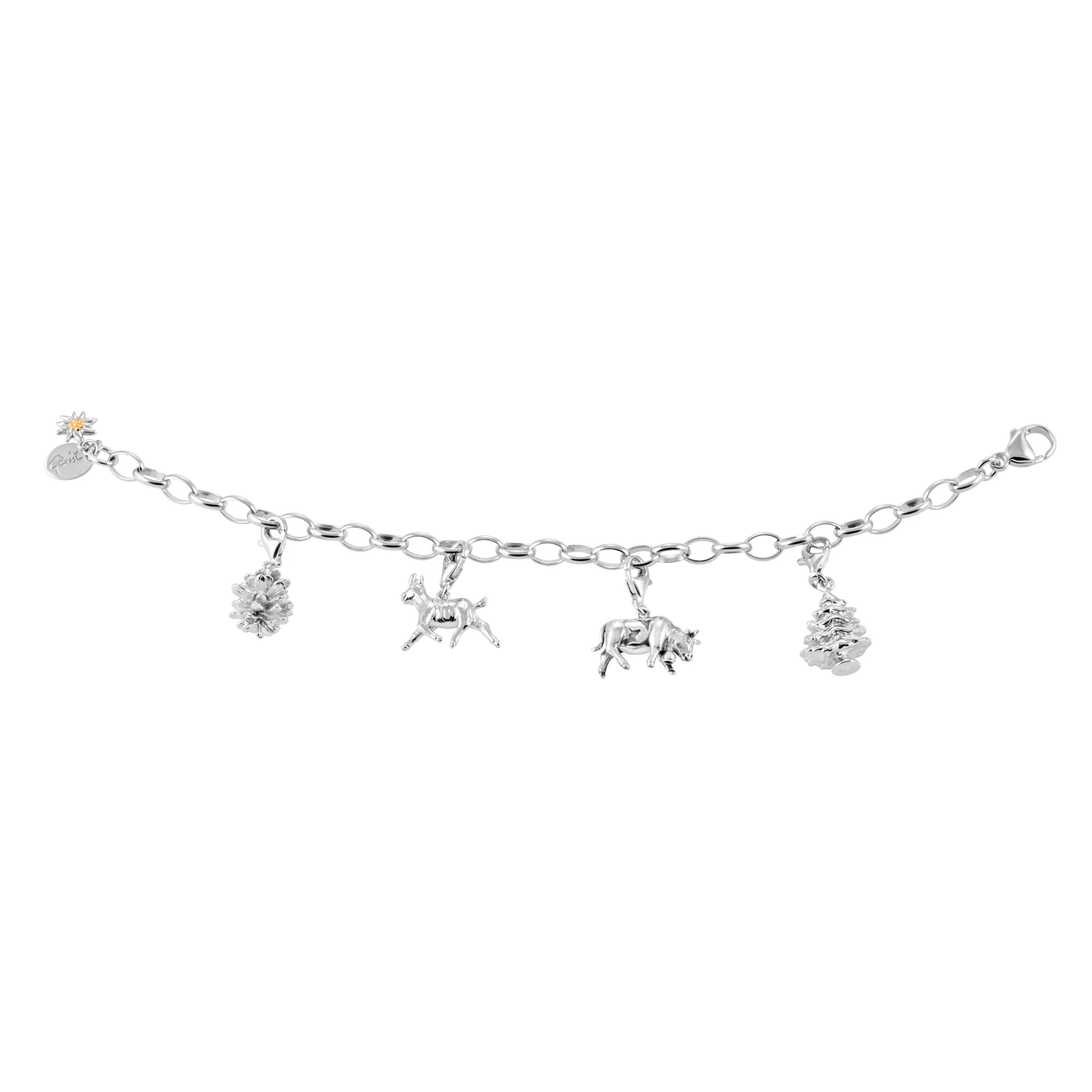 Charm Silber rhodiniert Swiss Edelweiss Stier C-7033