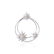 Sterlingsilber Ohrstecker mit drei satinierten Edelweiss Bicolor auf zwei glänzenden asymmetrischen Ringen EG-7023