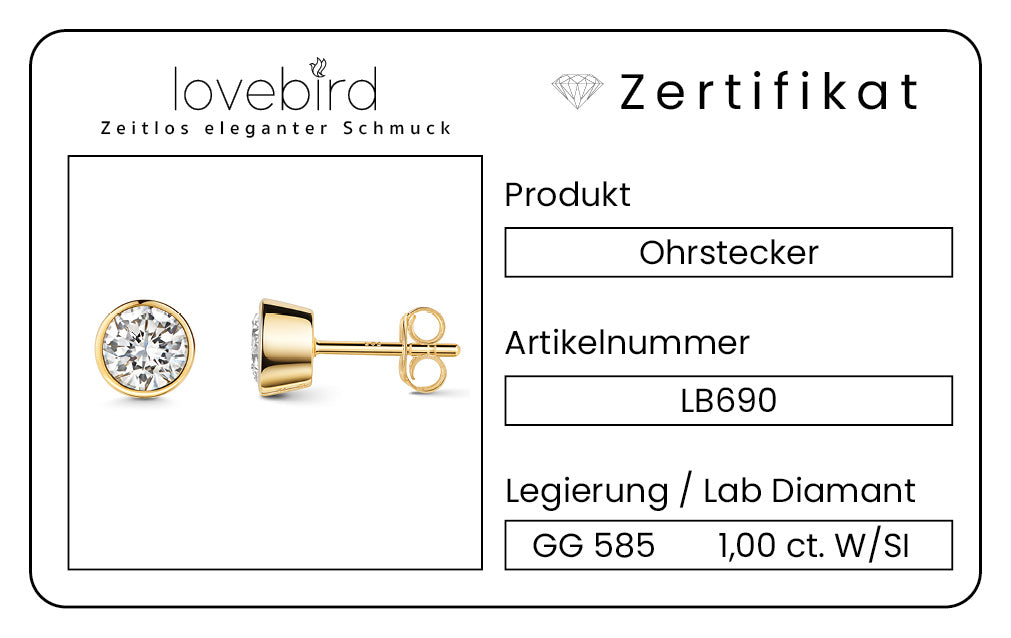 Lovebird Ohrstecker mit Lab Grown Brillant 1,00 ct. Gelbgold 585 LB690