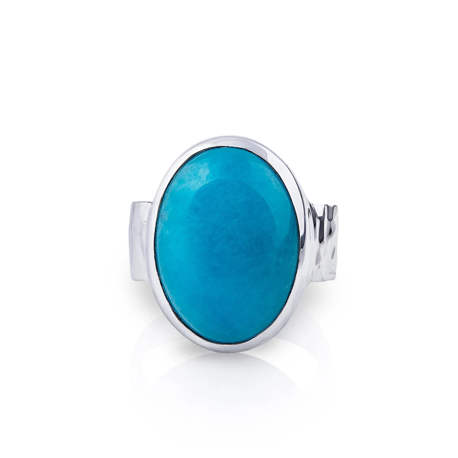 Ring aus Sterlingsilber mit glänzendem Hammerschlag-Finish, verziert mit einem wunderschönen oval Amazonit (14x19mm) R-4336-56