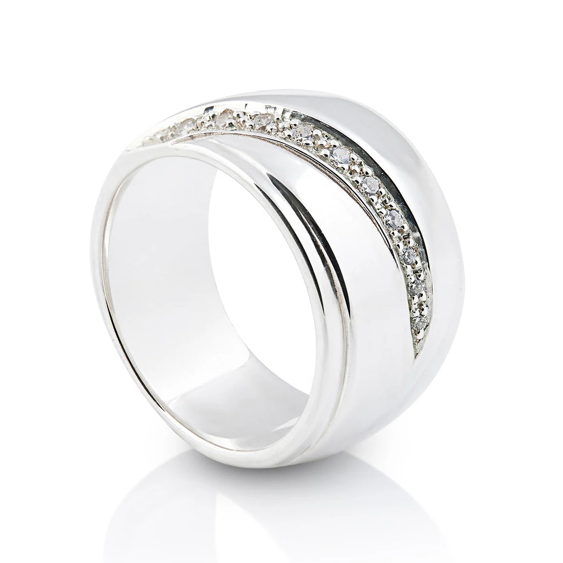 Breiter Ring aus Sterlingsilber mit einer Reihe 3 mm großer, weißer Zirkonia 20-1033