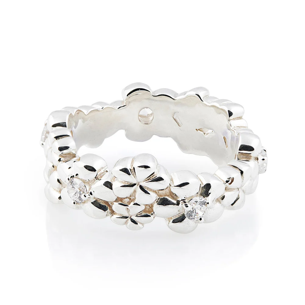 Ring aus Sterlingsilber, bestehend aus Blumen mit weißen 3mm Zirkonia 20-1034