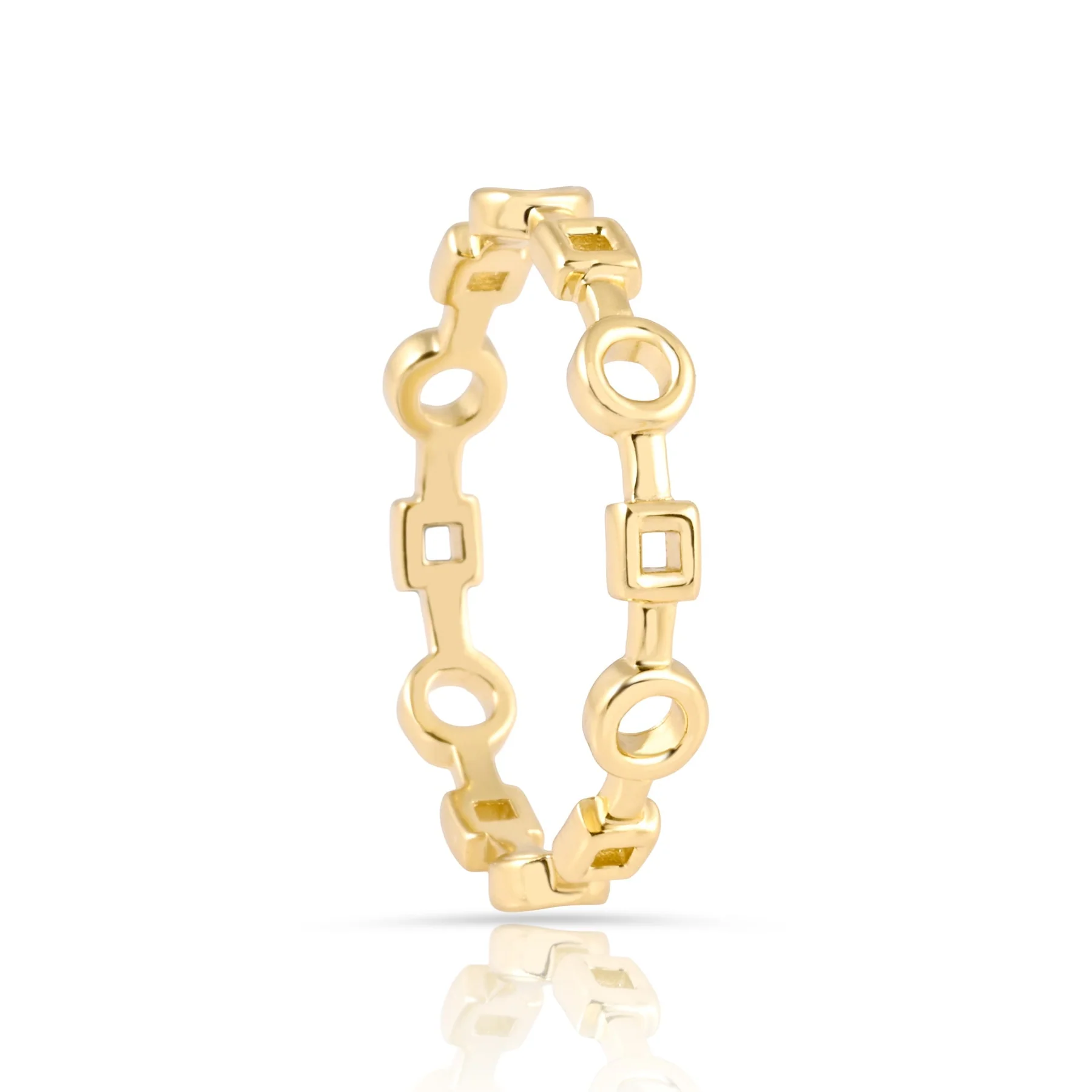 Ring aus Sterlingsilber Gelbgold plattiert mit abwechselnd quadratischen und runden Elementen RI-10064GP-48