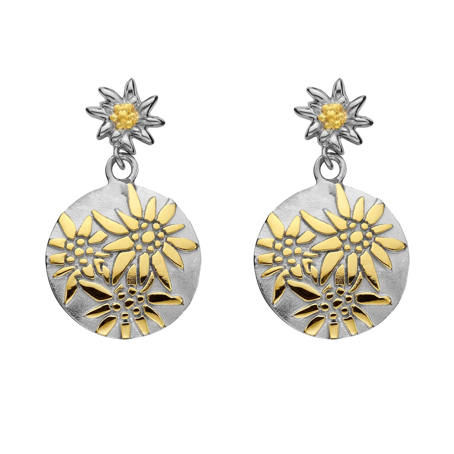 Set aus Halskette und Ohrringen aus Bicolor Sterlingsilber mit Edelweiss Motiv S-7003