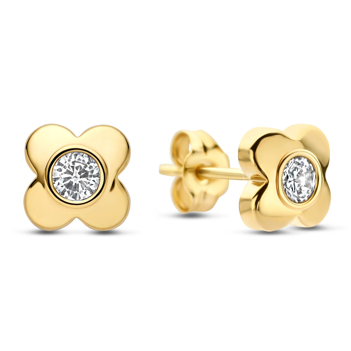 Ohrstecker Kleeblatt 5,5mm mit Zirkonia Gold 585 58035