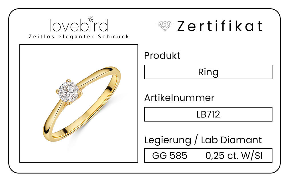 Lovebird Damenring mit Lab Grown Brillant 0,25 ct. Gelbgold 585 LB712