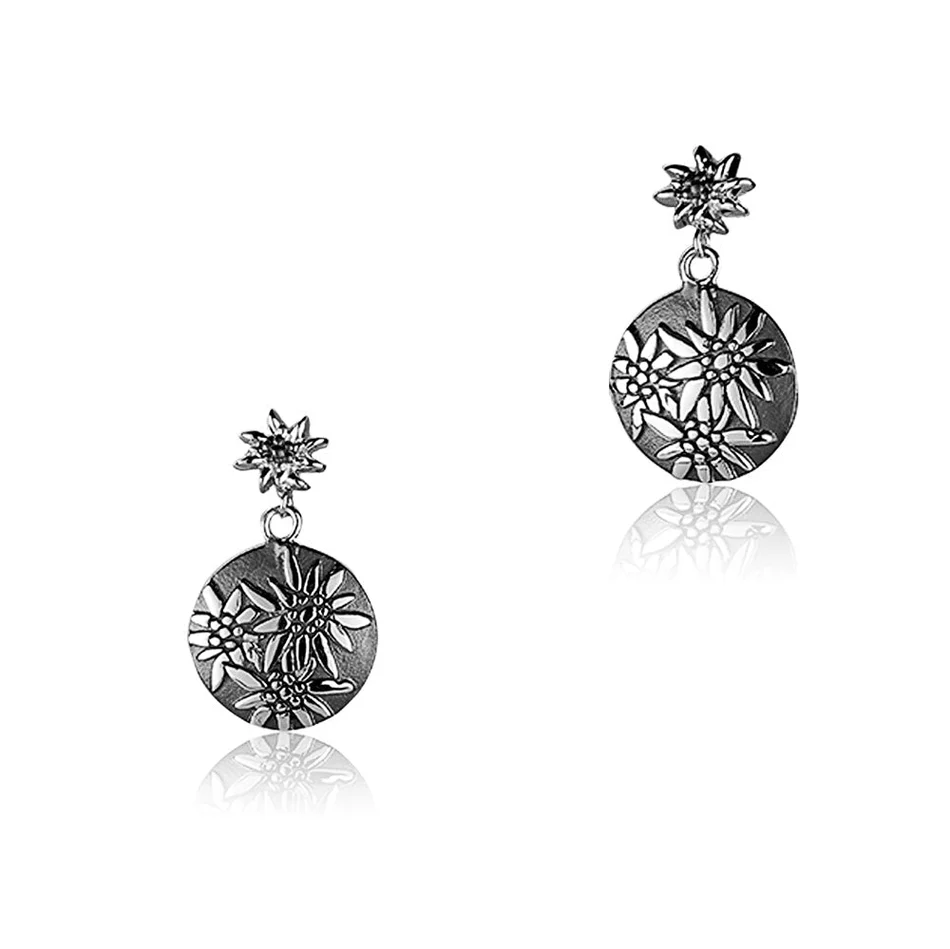 Sterlingsilber bombiertes Profil Ohrring mit Edelweiss Motiv E-7008