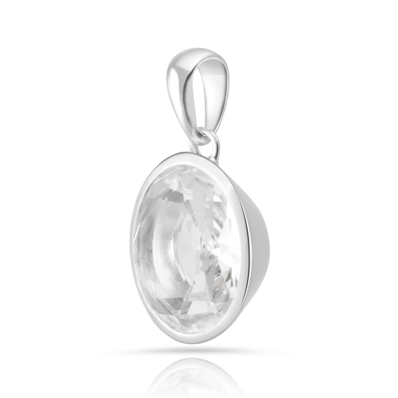 Anhänger aus rhodiniertem Sterlingsilber mit Öse und facettiertem Quarzkristallstein SR-734