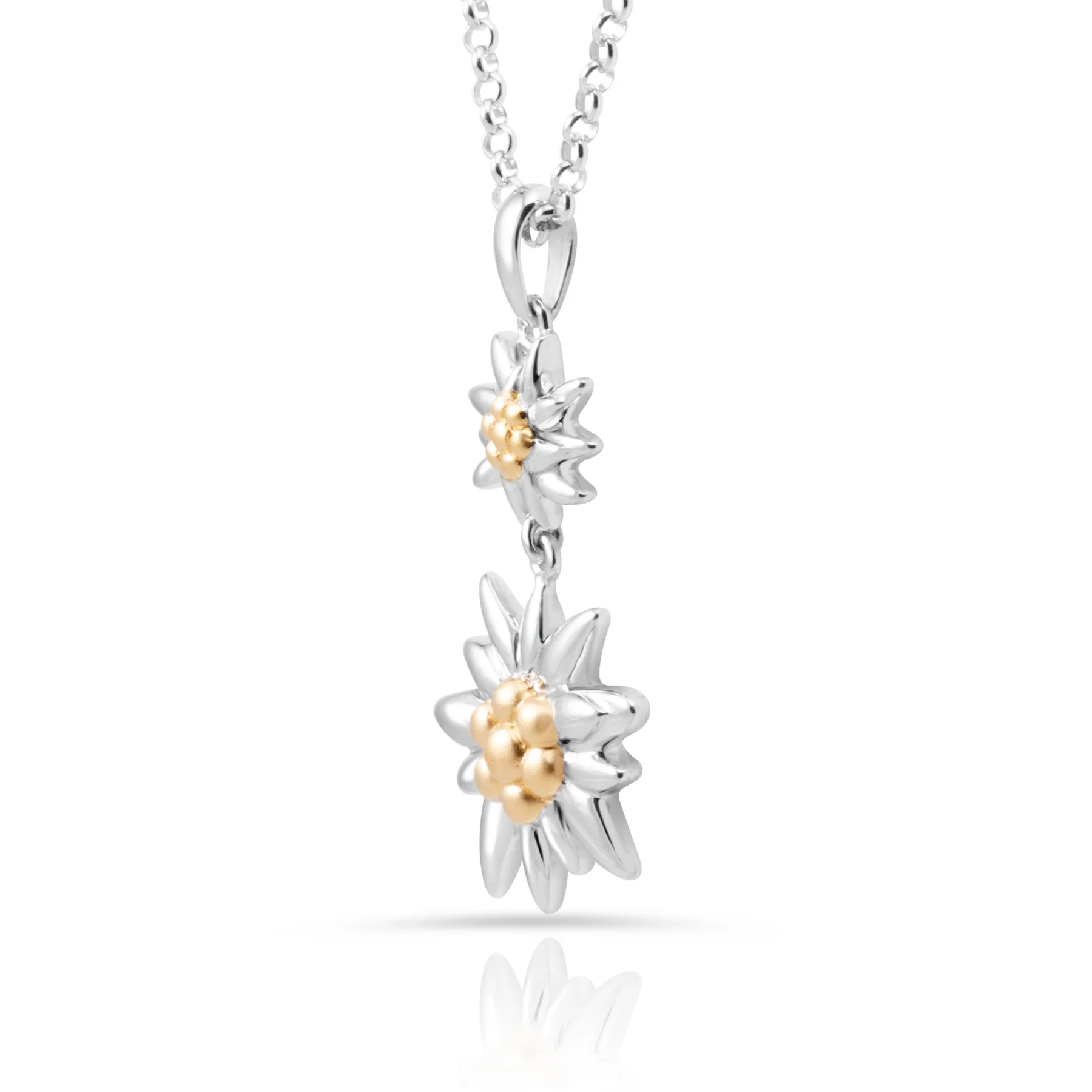 Sterlingsilber Halskette mit bicolor Edelweiss Doppelanhänger NG-8029