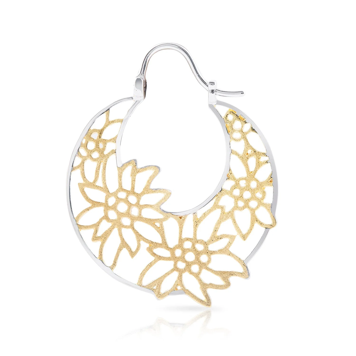Große Sterlingsilber Edelweiss Filigran Bicolor Korb Ohrringe EG-7020