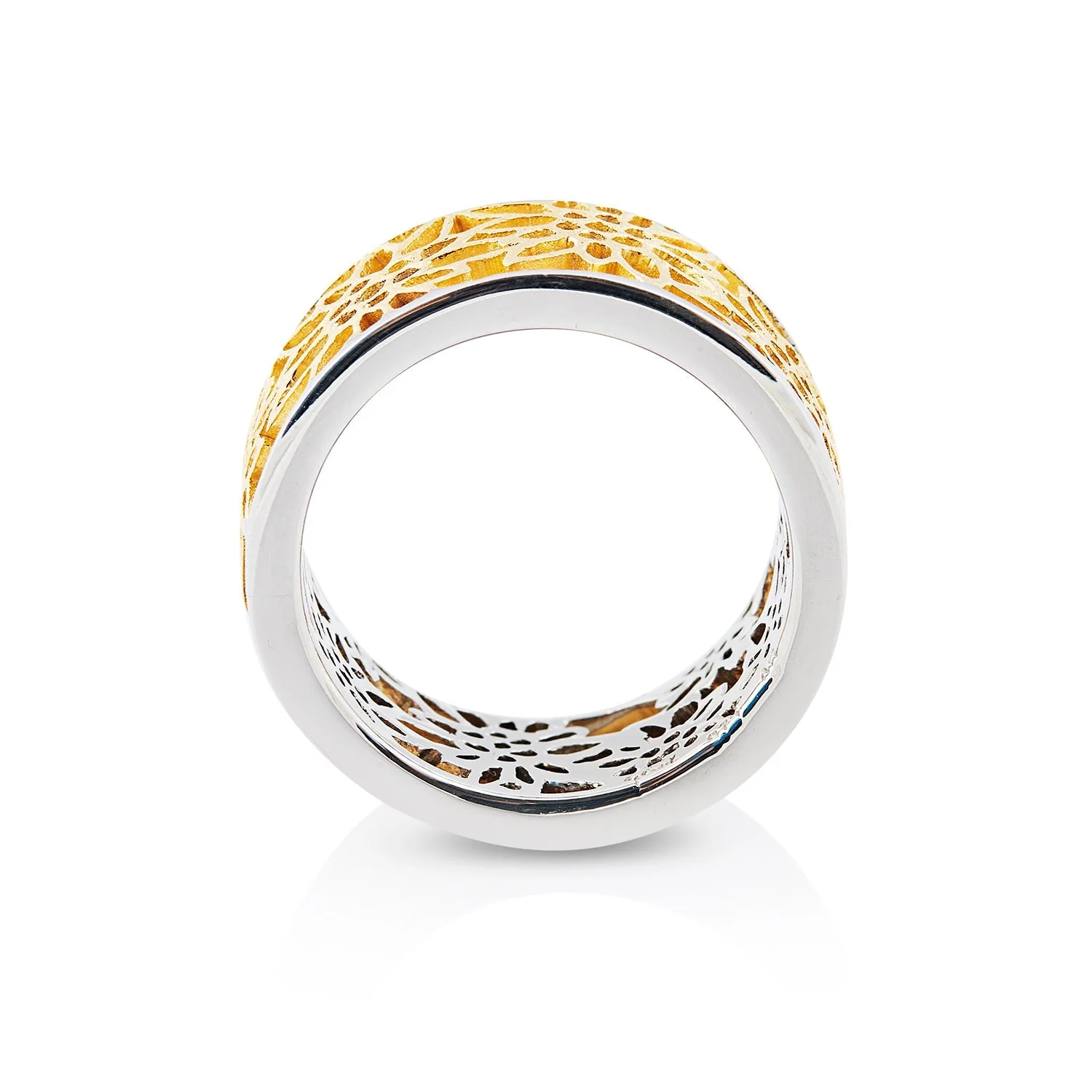 Breiter Ring aus Sterlingsilber Mit Edelweiss Filigran Bicolor RG-8004