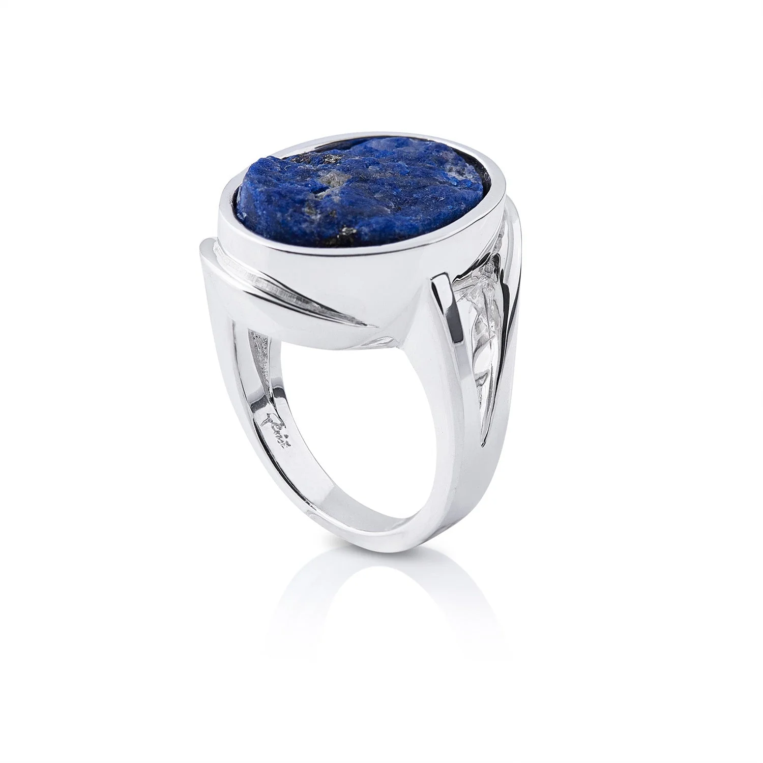 Ring aus hochglanzpoliertem Sterlingsilber mit einem unbehandelten oval Lapislazuli (13x18mm) R-4329-52