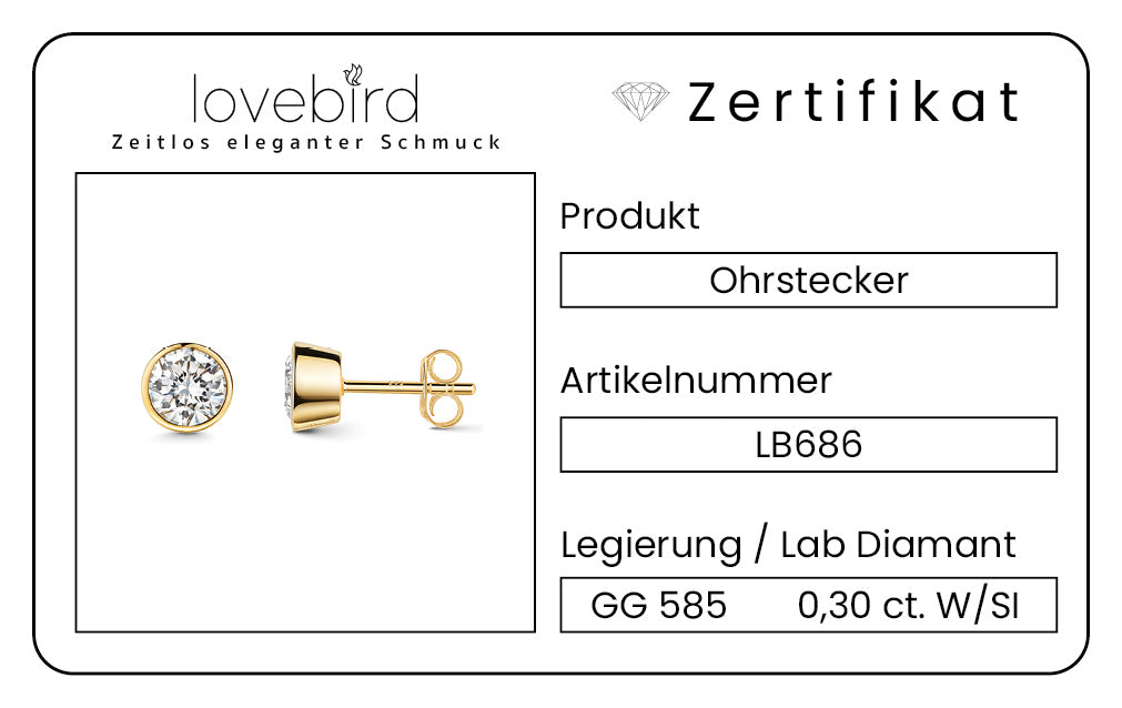 Lovebird Ohrstecker mit Lab Grown Brillant 0,30 ct. Gelbgold 585 LB686