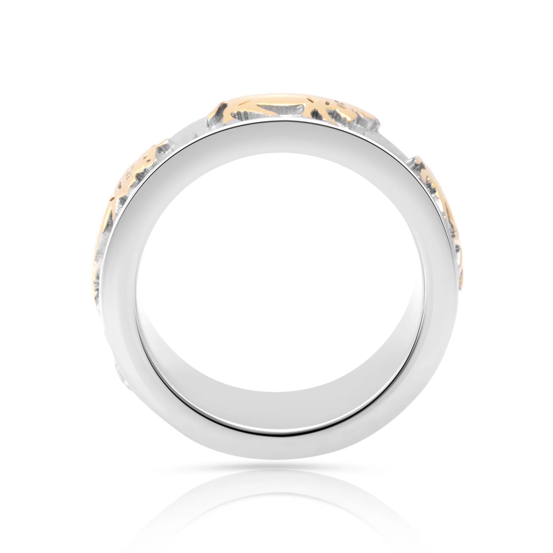 Bicolor Ring aus Sterlingsilber mit Alphorn, Kühen, Edelweiß und Tannenbäumen RG-7024-48