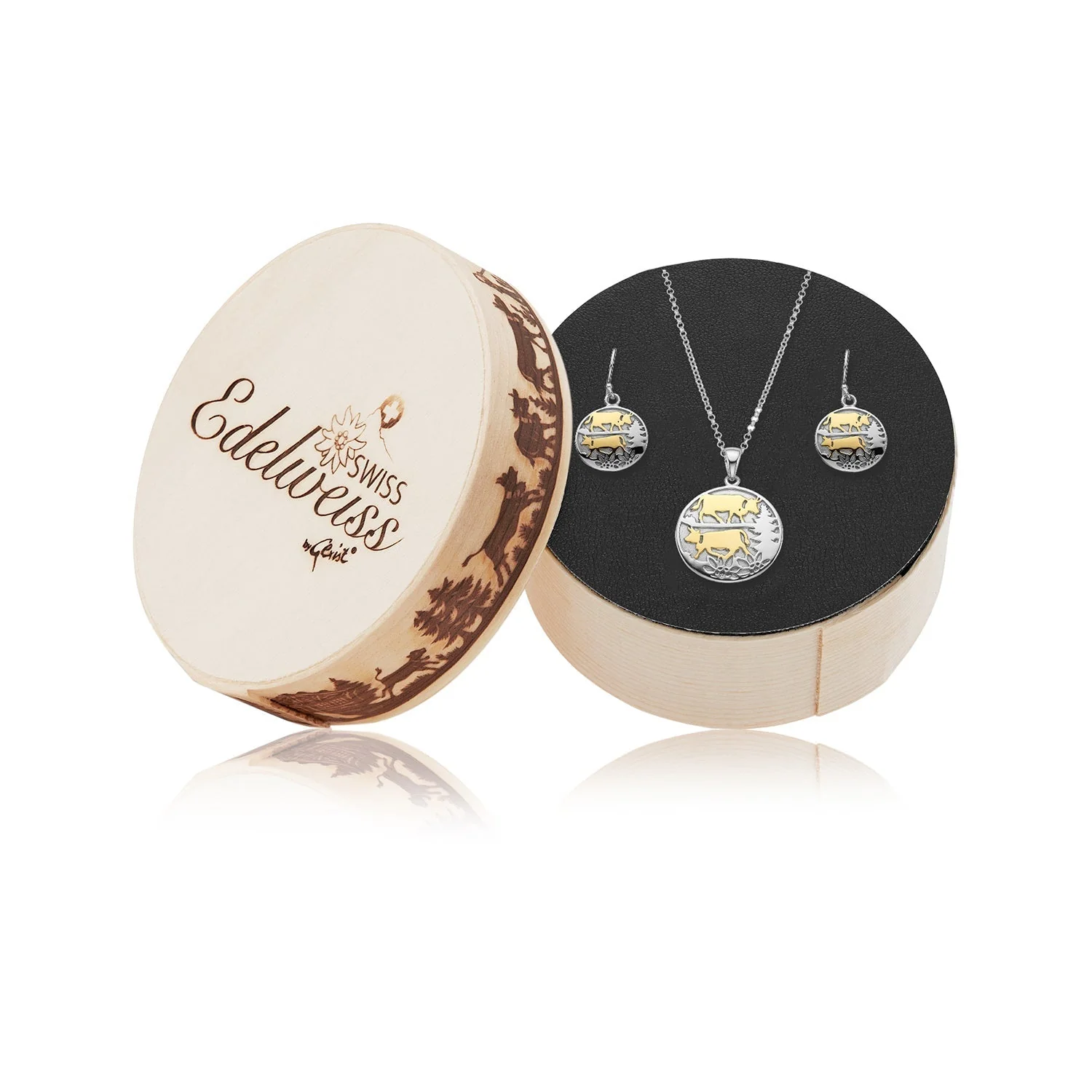 Set aus Halskette und Ohrringen aus Bicolor Silber mit Poya Motiv S-7002