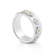 Ring aus Sterlingsilber mit Bicolor Edelweißen auf flachem Profil, Satin-Finish RG-8000