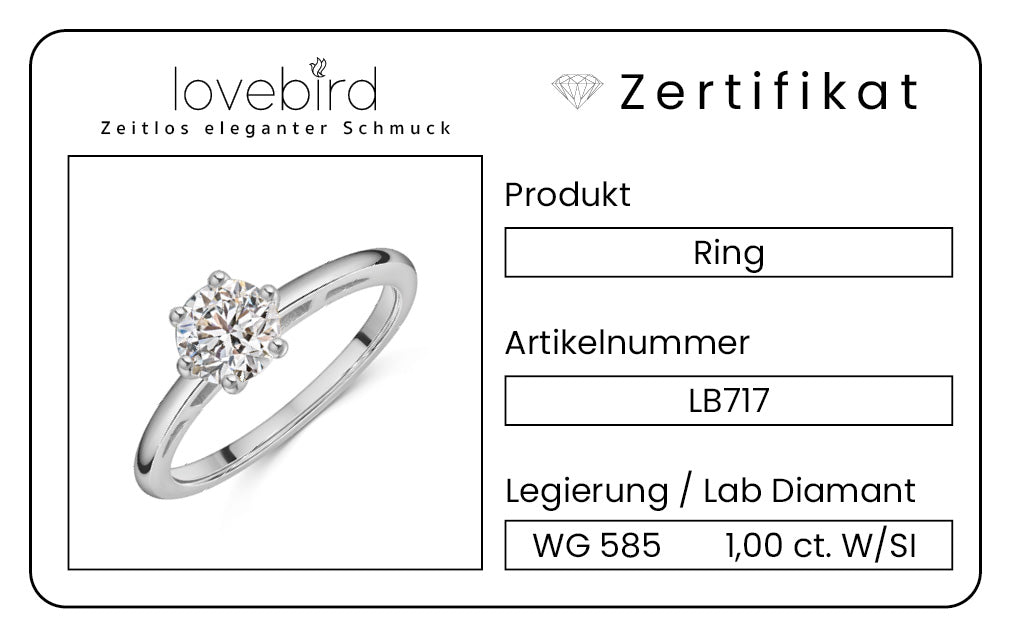 Lovebird Damenring mit Lab Grown Brillant 1,00 ct. Weißgold 585  LB717