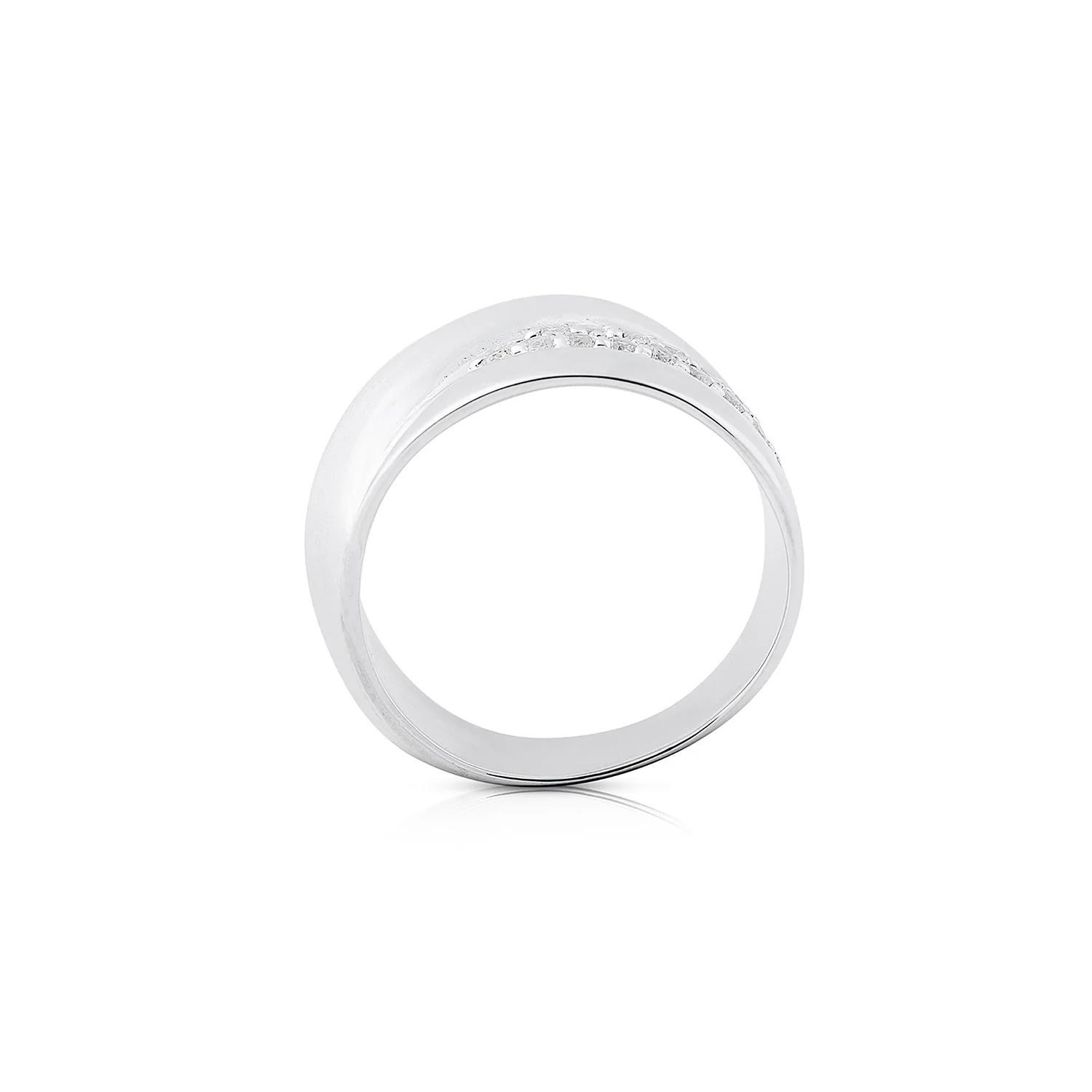 Ring aus Sterlingsilber mit einer Kombination aus matten, glänzenden Silberstreifen plus einem Streifen mit Zirkonia-Pavé 20-1008