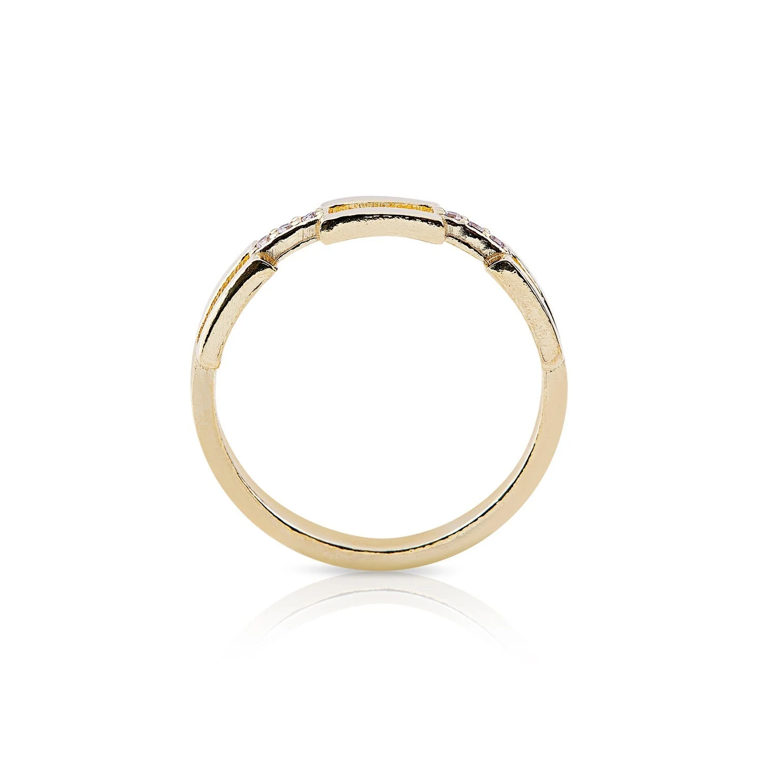 Ring aus Sterlingsilber mit Gelbgoldauflage, der ein modernes rechteckiges Design mit einem zarten Hauch von Glanz durch diese Zirkonia verbindet RG-4359-51