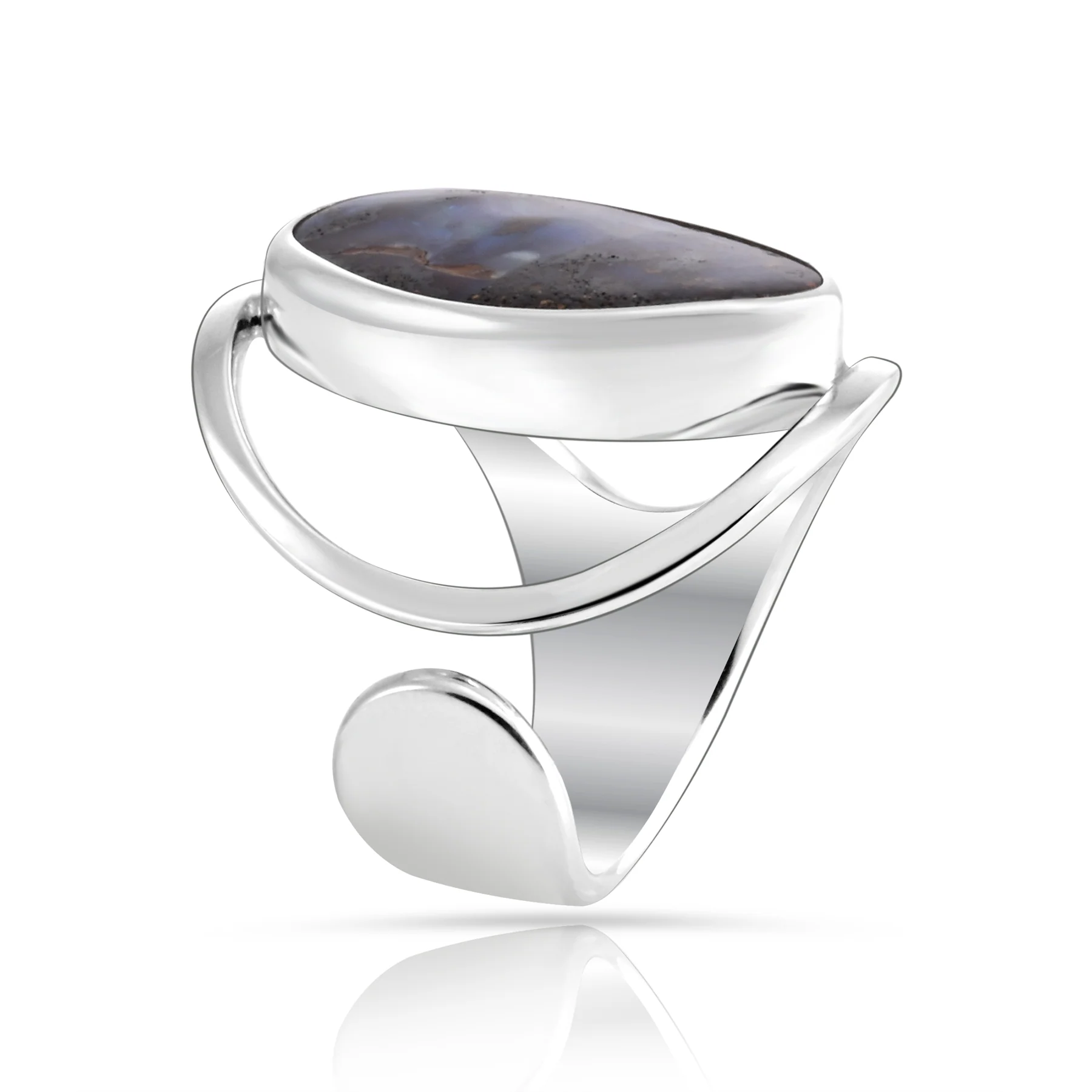 Sterlingsilber Ring mit wunderschönem Aquamarin Oval Cabochon Stein Top Qualität R-4584-50