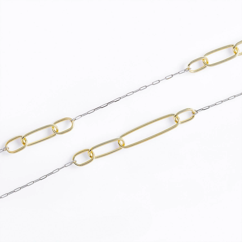 Halskette aus vergoldetem Sterlingsilber mit einer Kette, die aus mehreren ovalen, glänzenden und polierten Ringen unterschiedlicher Größe besteht NG-1490