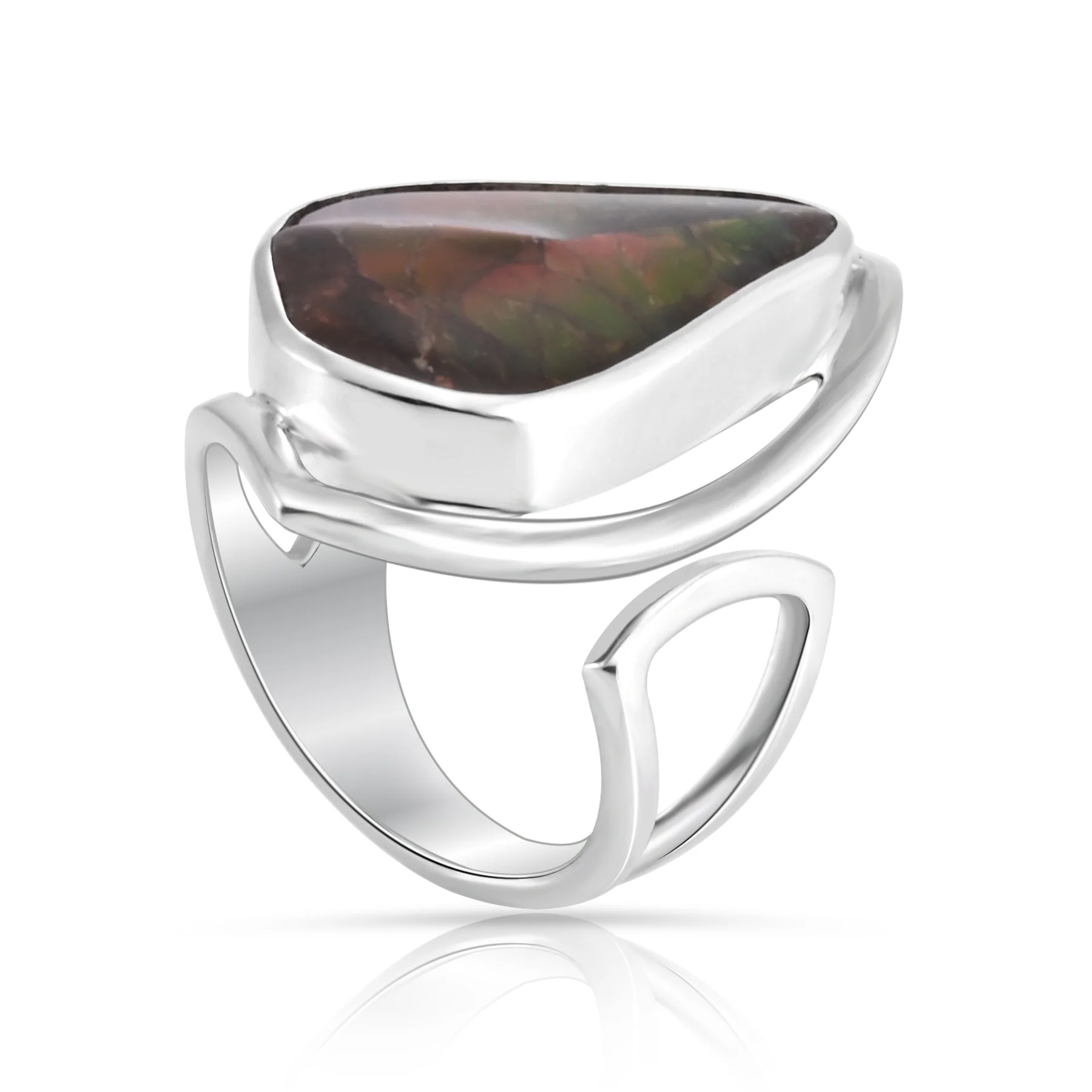 Verstellbarer Ring aus Sterlingsilber mit Ammolit in freier Form R-4585-52
