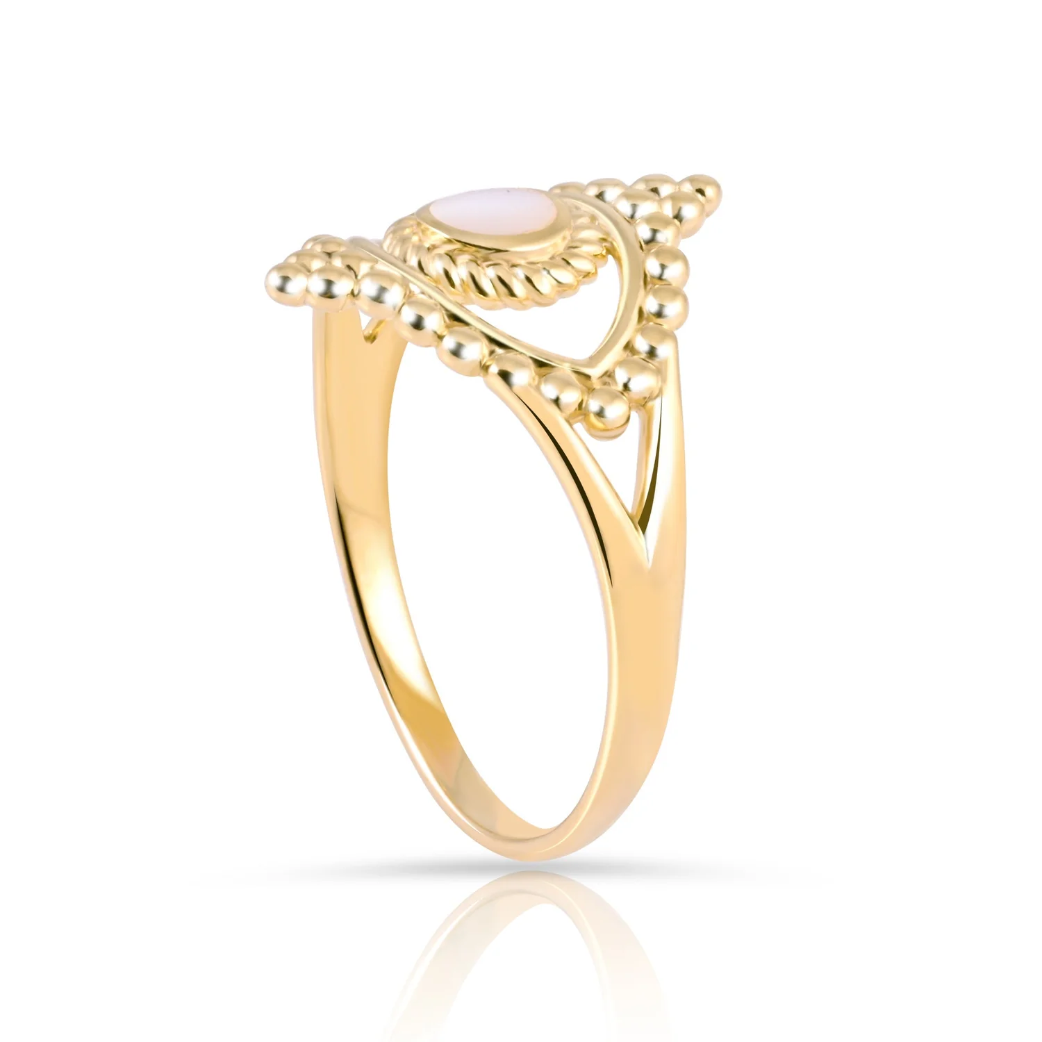 Durchbrochener Ring im Ethno-Stil aus Sterlingsilber mit Perlmutt RI-10108GP-48